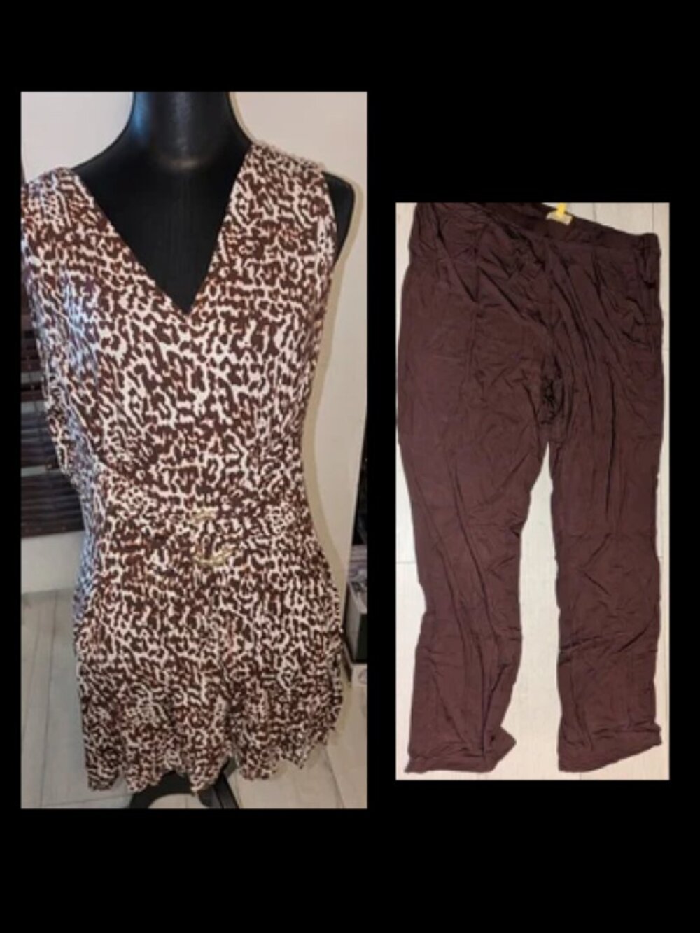 NEW Liz Lange Leopard Print Sleeveless Top W/ Brown Leggings Pants Womens 1X